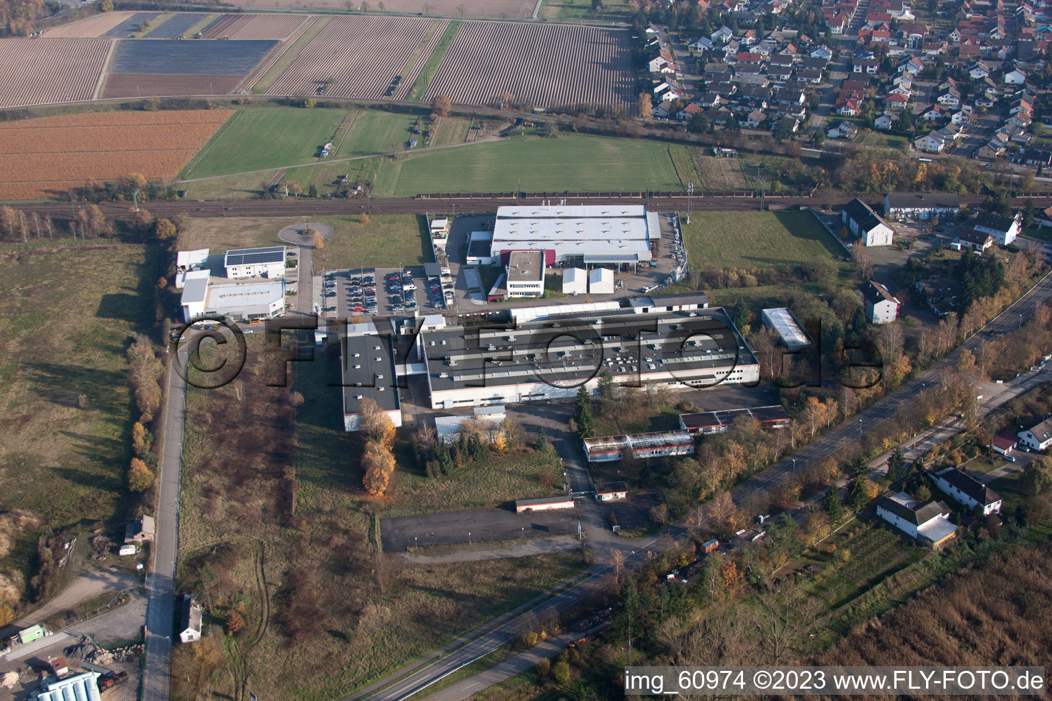 District Neudorf in Graben-Neudorf in the state Baden-Wuerttemberg, Germany from the drone perspective