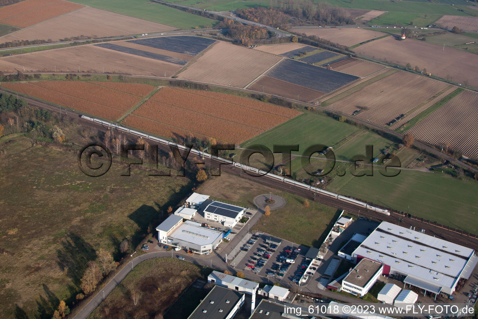 District Neudorf in Graben-Neudorf in the state Baden-Wuerttemberg, Germany from a drone