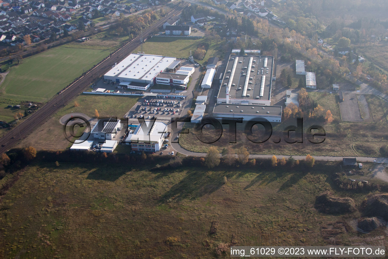 District Neudorf in Graben-Neudorf in the state Baden-Wuerttemberg, Germany seen from a drone