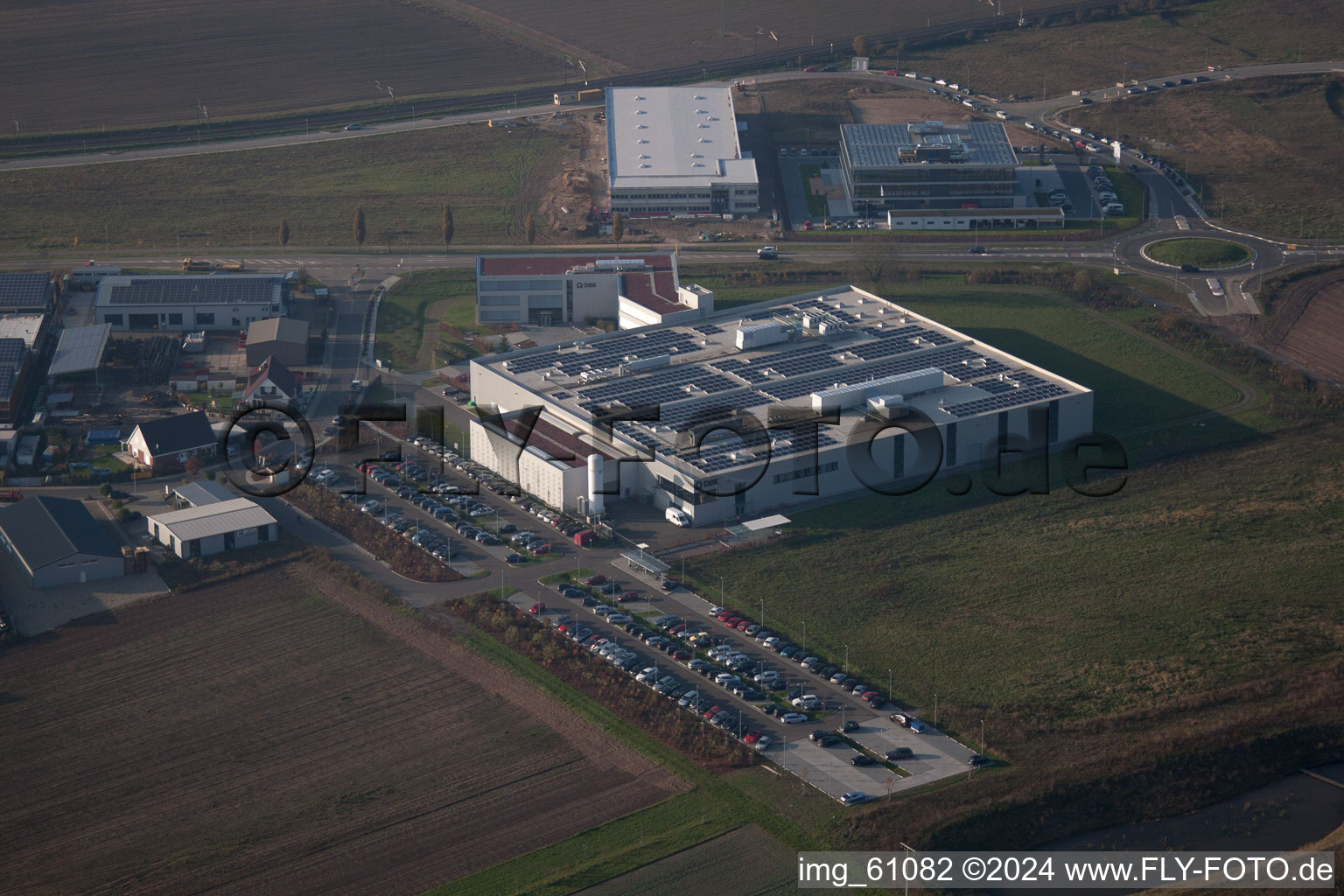 N, industrial area in Rülzheim in the state Rhineland-Palatinate, Germany from a drone