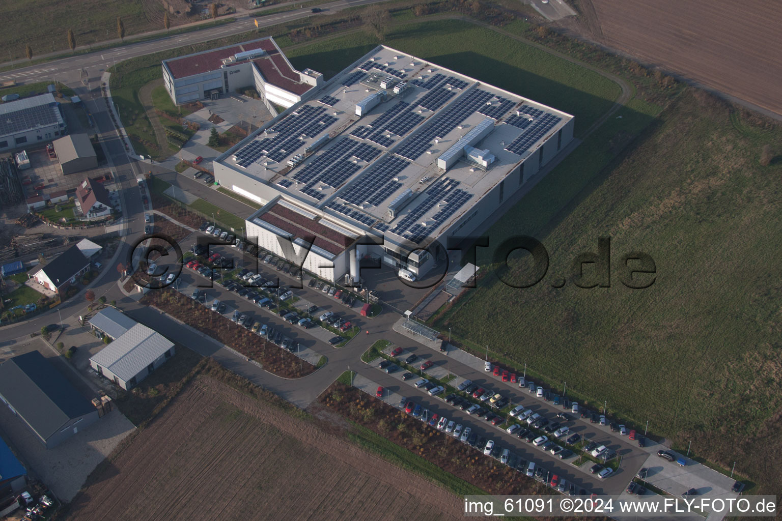 Oblique view of N, industrial area in Rülzheim in the state Rhineland-Palatinate, Germany