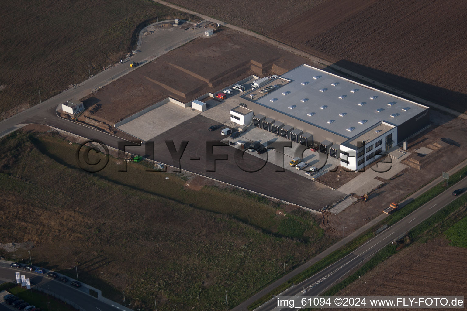 N, industrial area in Rülzheim in the state Rhineland-Palatinate, Germany seen from above