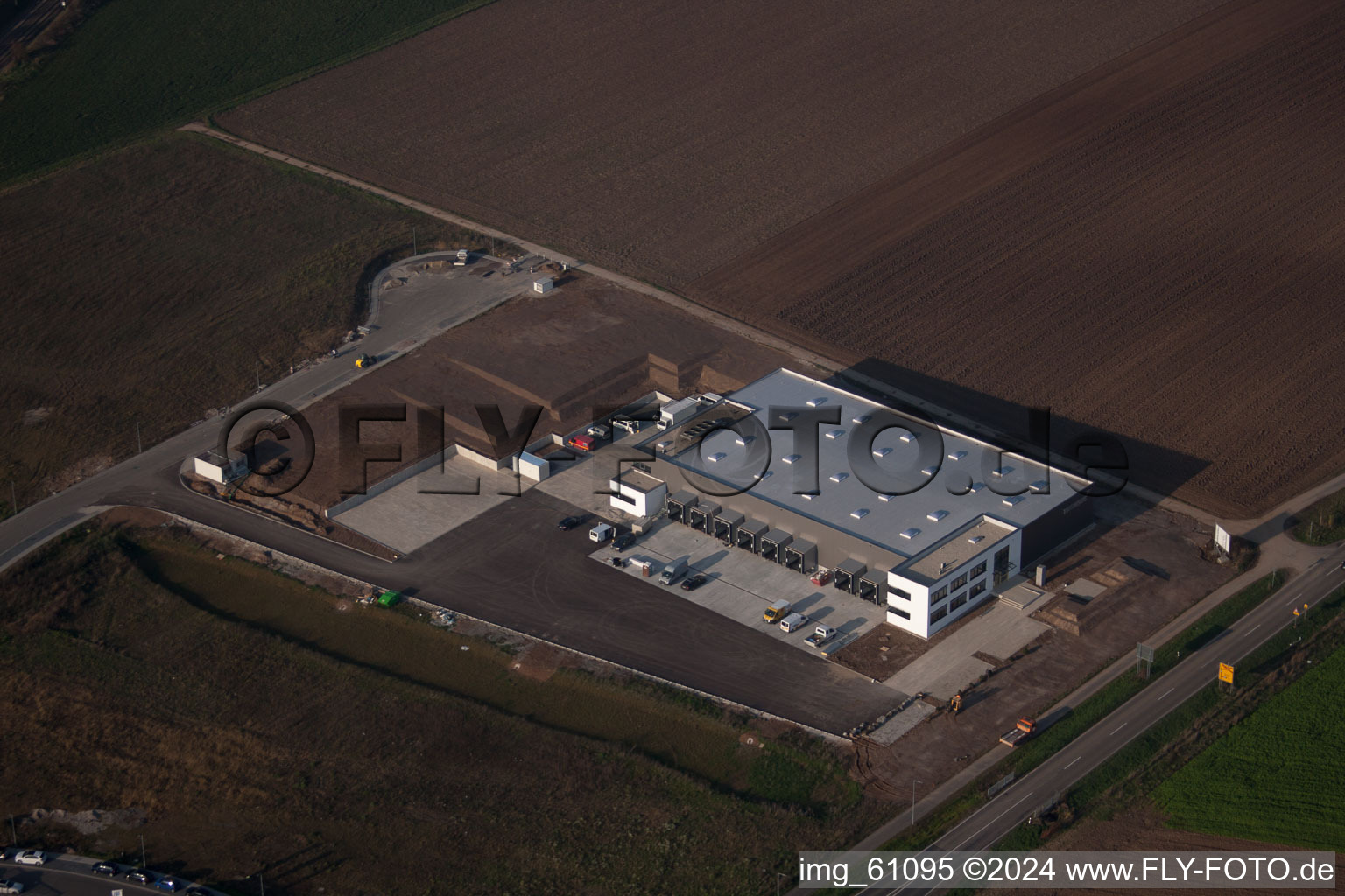 N, industrial area in Rülzheim in the state Rhineland-Palatinate, Germany from the plane