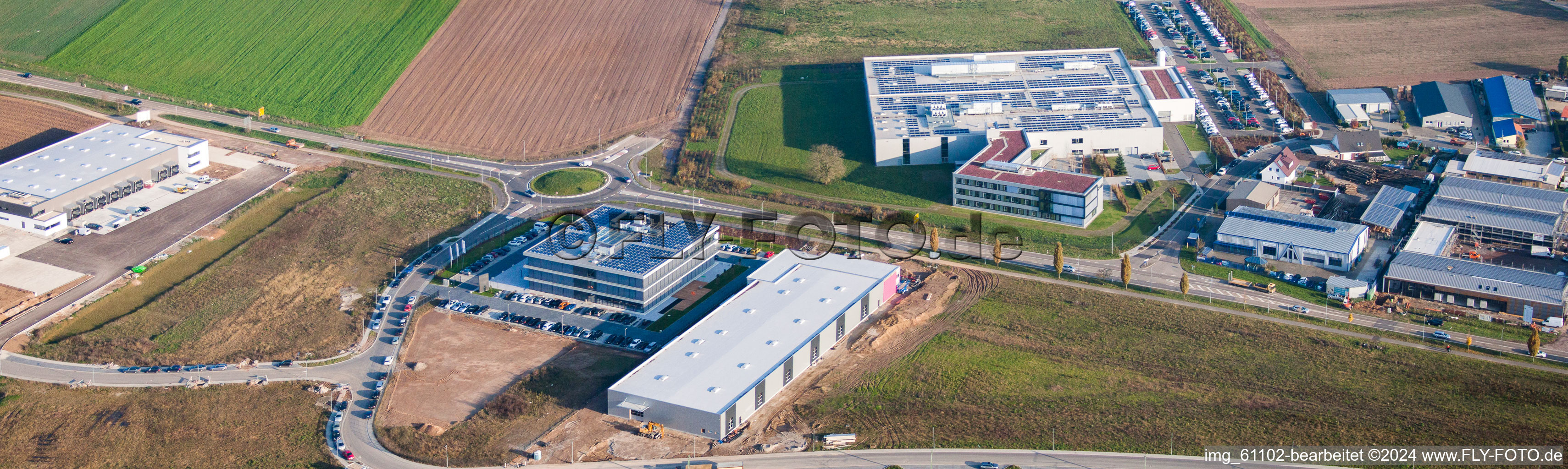 Drone image of N, industrial area in Rülzheim in the state Rhineland-Palatinate, Germany