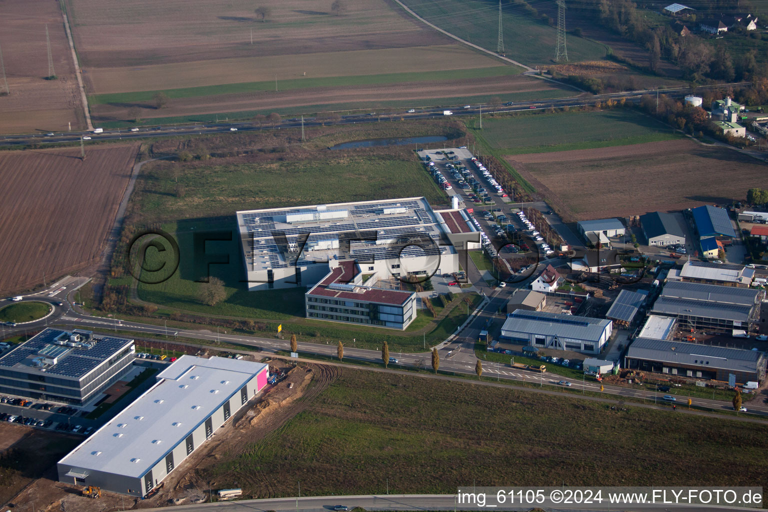 Aerial view of N, industrial area in Rülzheim in the state Rhineland-Palatinate, Germany