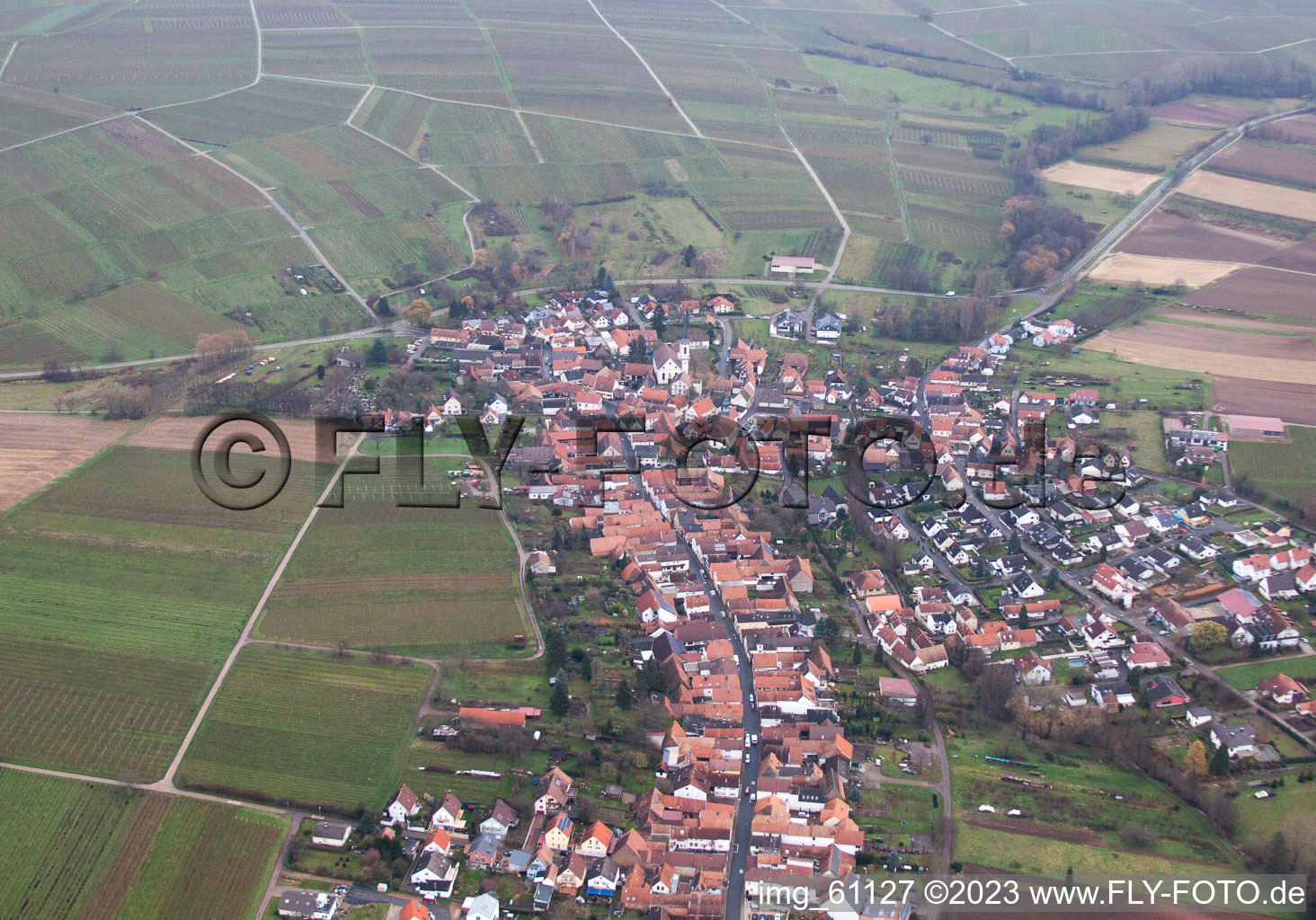Aerial photograpy of Göcklingen in the state Rhineland-Palatinate, Germany