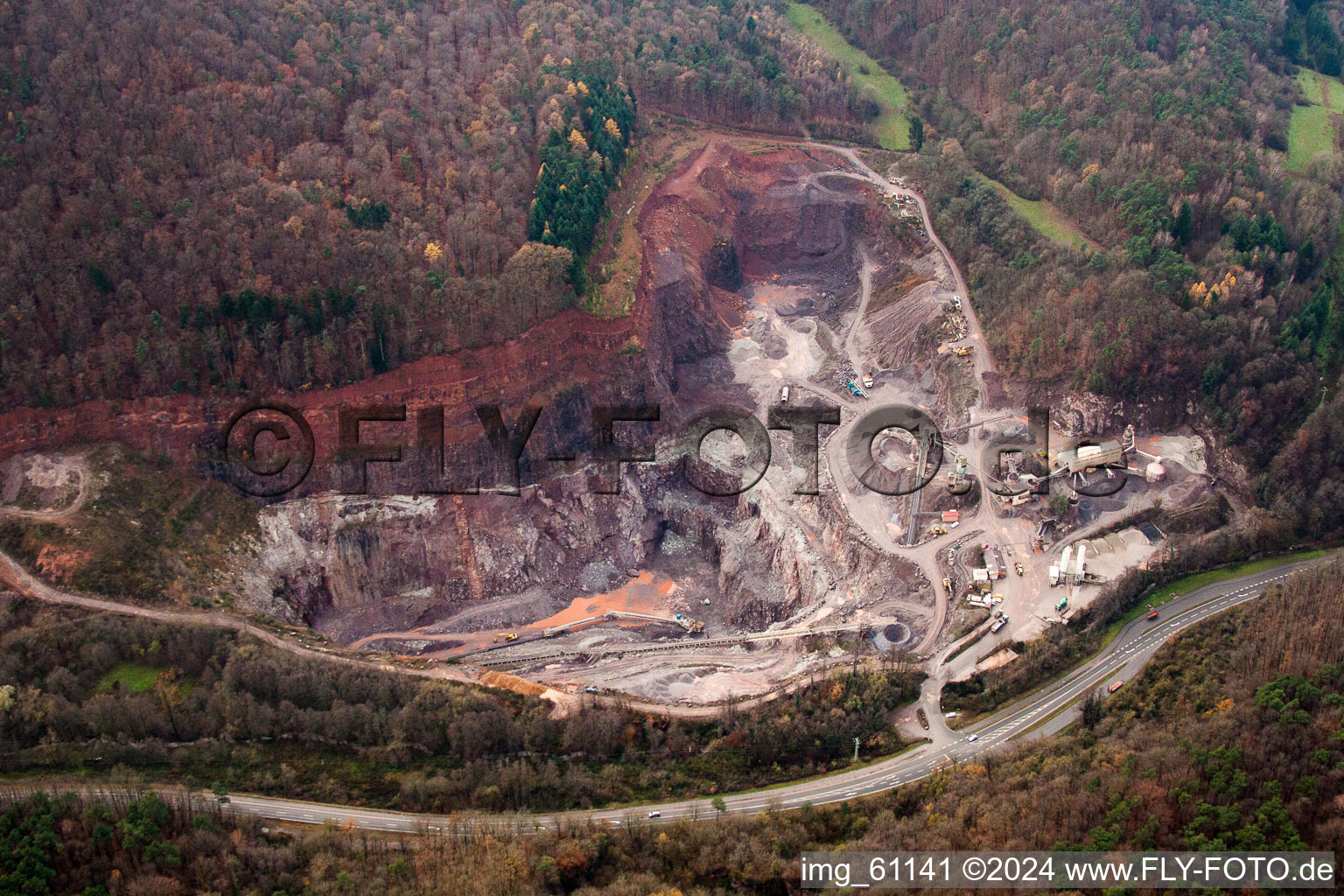 Site and Terrain of overburden surfaces Cement opencast mining of Heidelberger Beton GmbH - Region Sued-West in Waldhambach in the state Rhineland-Palatinate, Germany