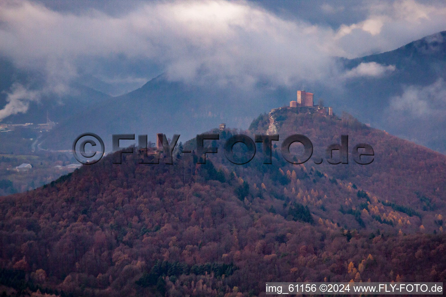 The 3 castles Trifels, Anebos and Münz in Leinsweiler in the state Rhineland-Palatinate, Germany