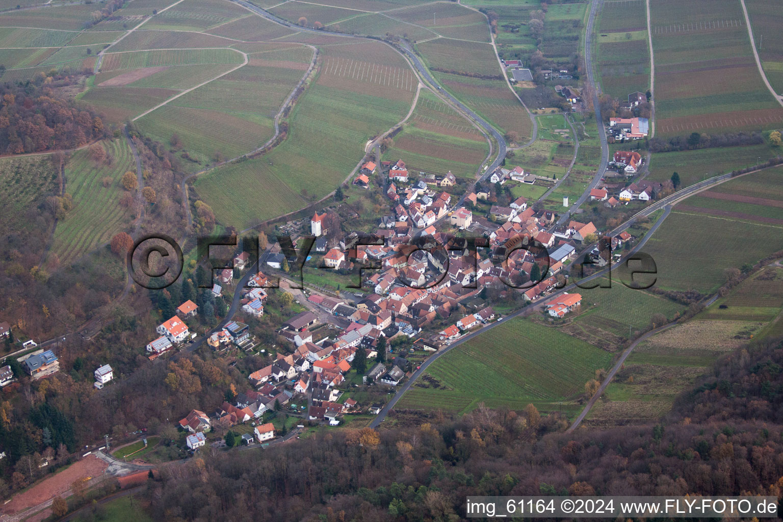 Leinsweiler in the state Rhineland-Palatinate, Germany viewn from the air