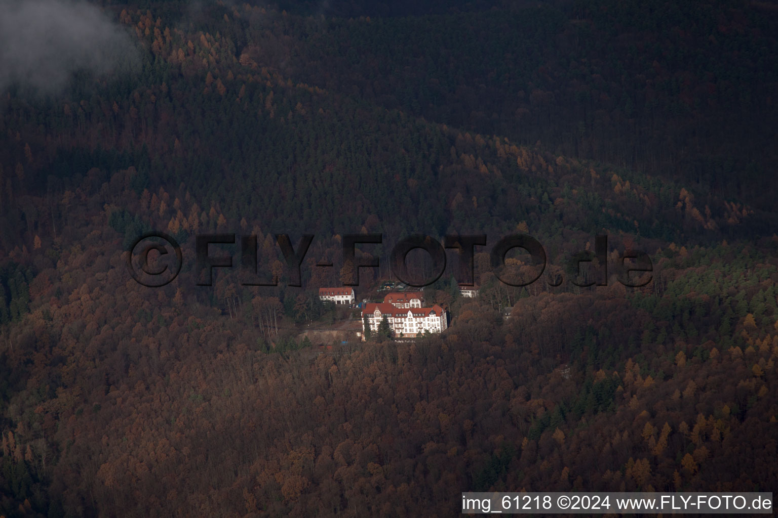 Clinic in Eußerthal in the state Rhineland-Palatinate, Germany from a drone