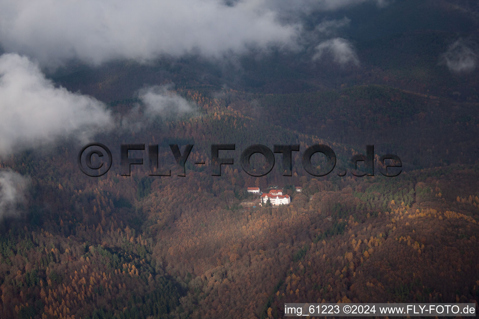 Clinic in Eußerthal in the state Rhineland-Palatinate, Germany seen from a drone