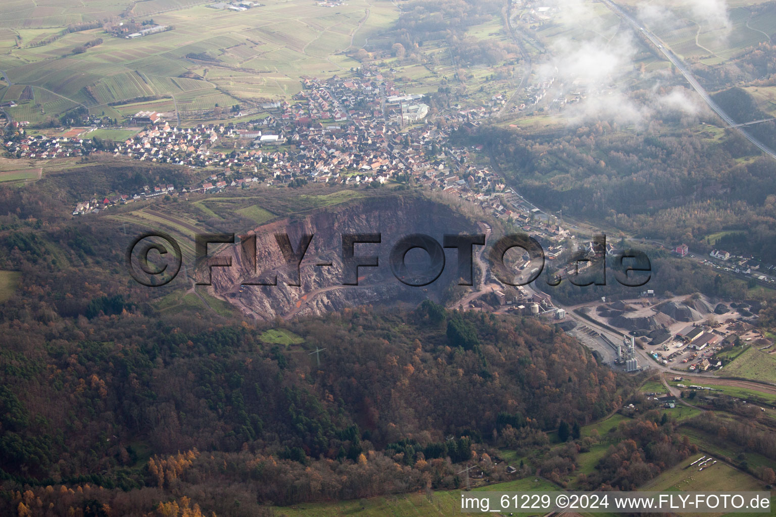 Quarry in Albersweiler in the state Rhineland-Palatinate, Germany seen from above