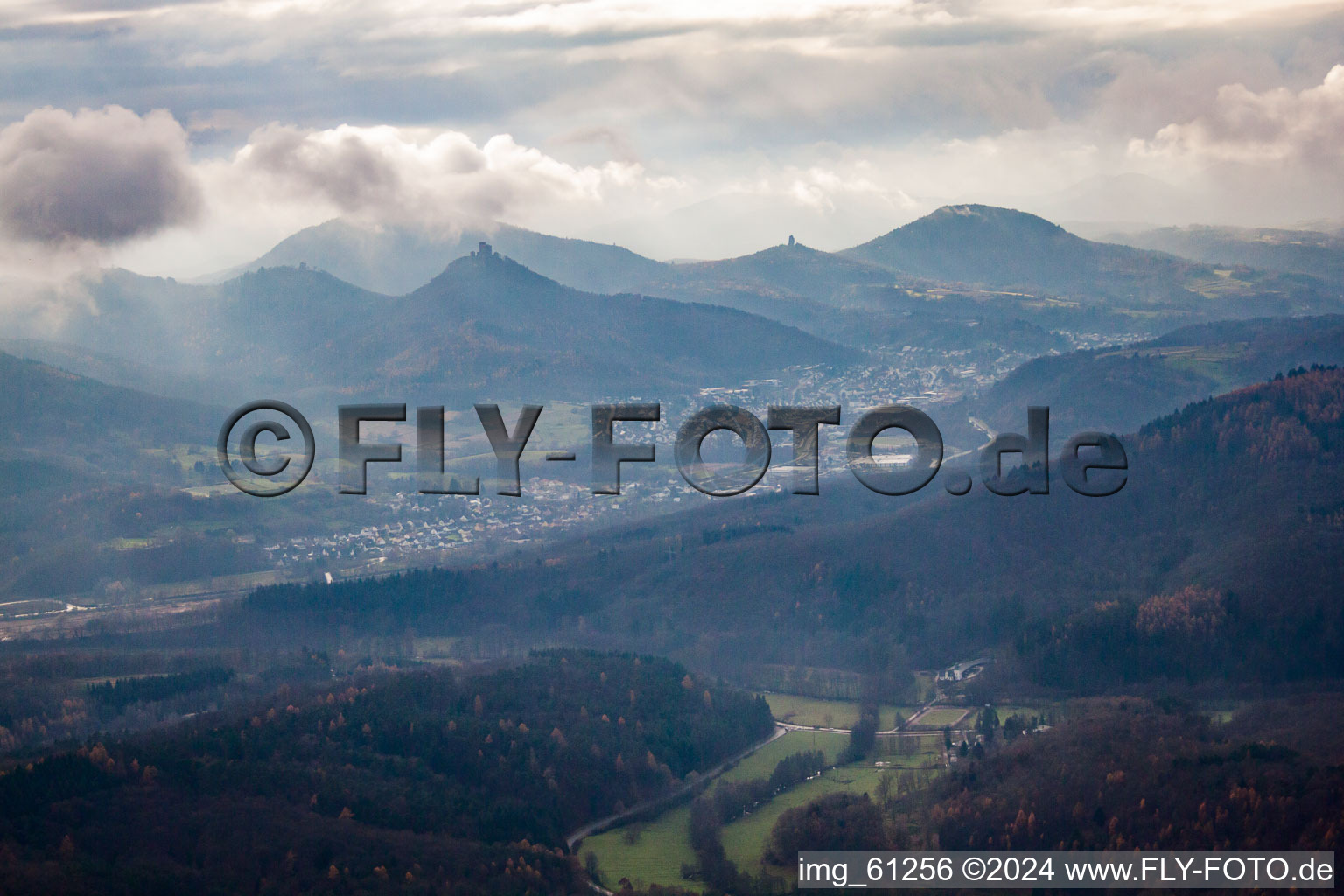 District Queichhambach in Annweiler am Trifels in the state Rhineland-Palatinate, Germany seen from above