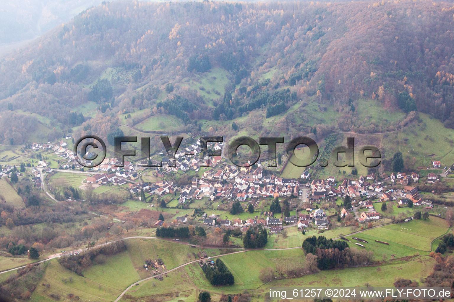 Aerial view of Village view in Dernbach in the state Rhineland-Palatinate, Germany