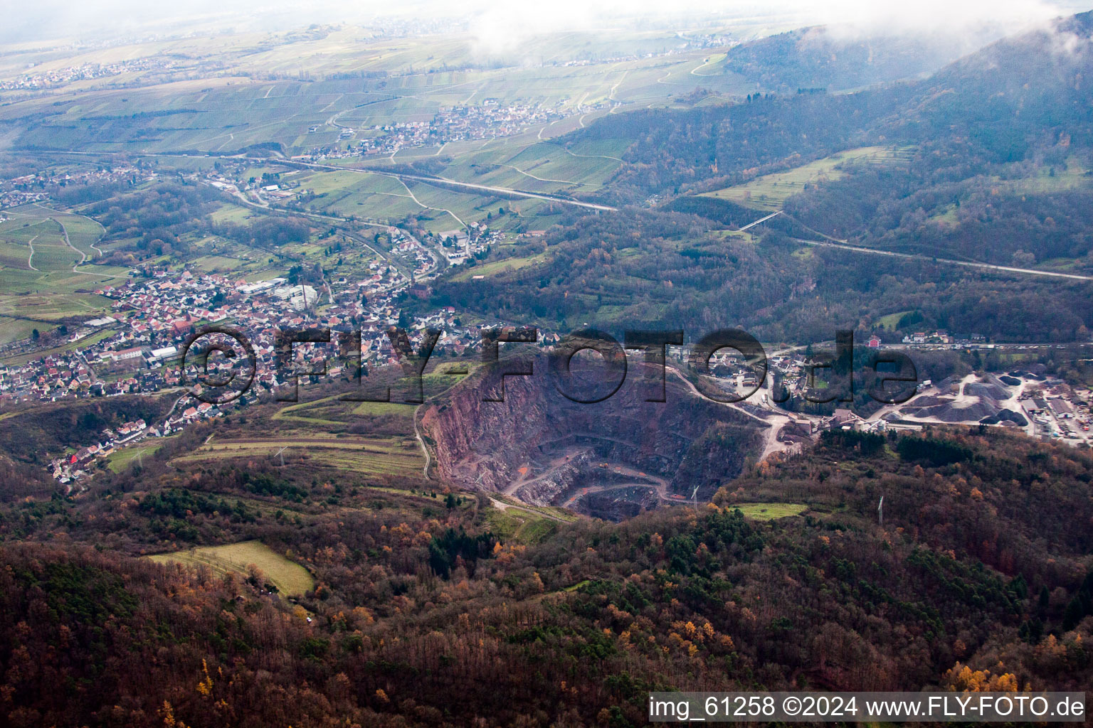 Quarry in Albersweiler in the state Rhineland-Palatinate, Germany from the plane