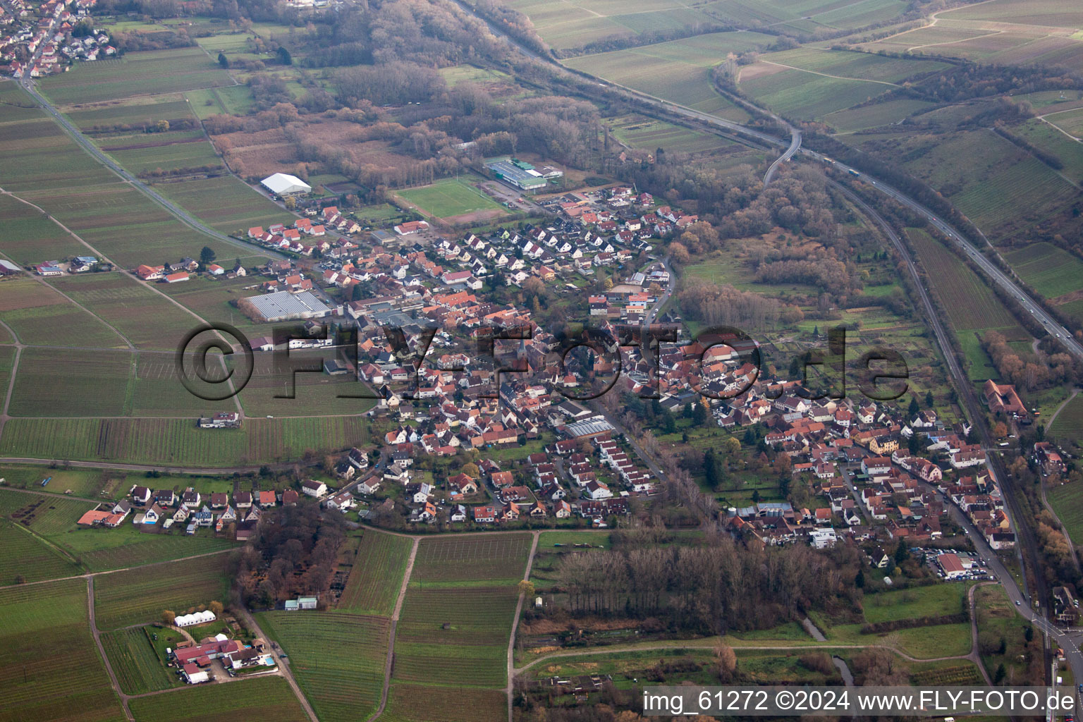 Siebeldingen in the state Rhineland-Palatinate, Germany viewn from the air