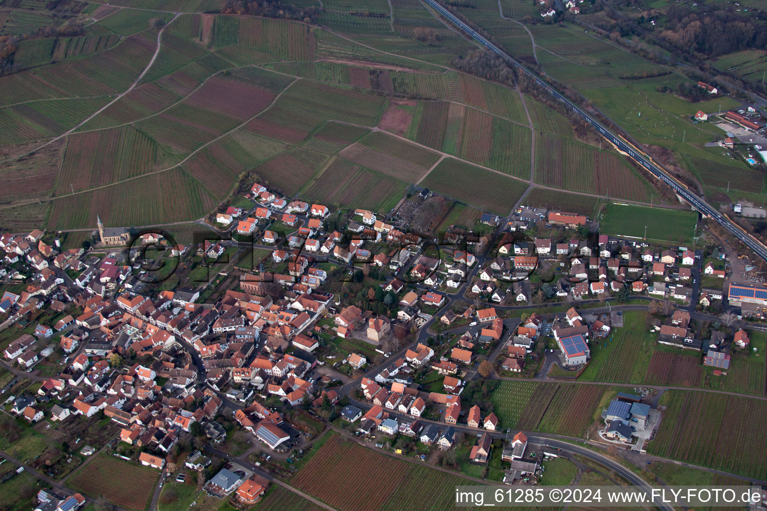 Birkweiler in the state Rhineland-Palatinate, Germany from above