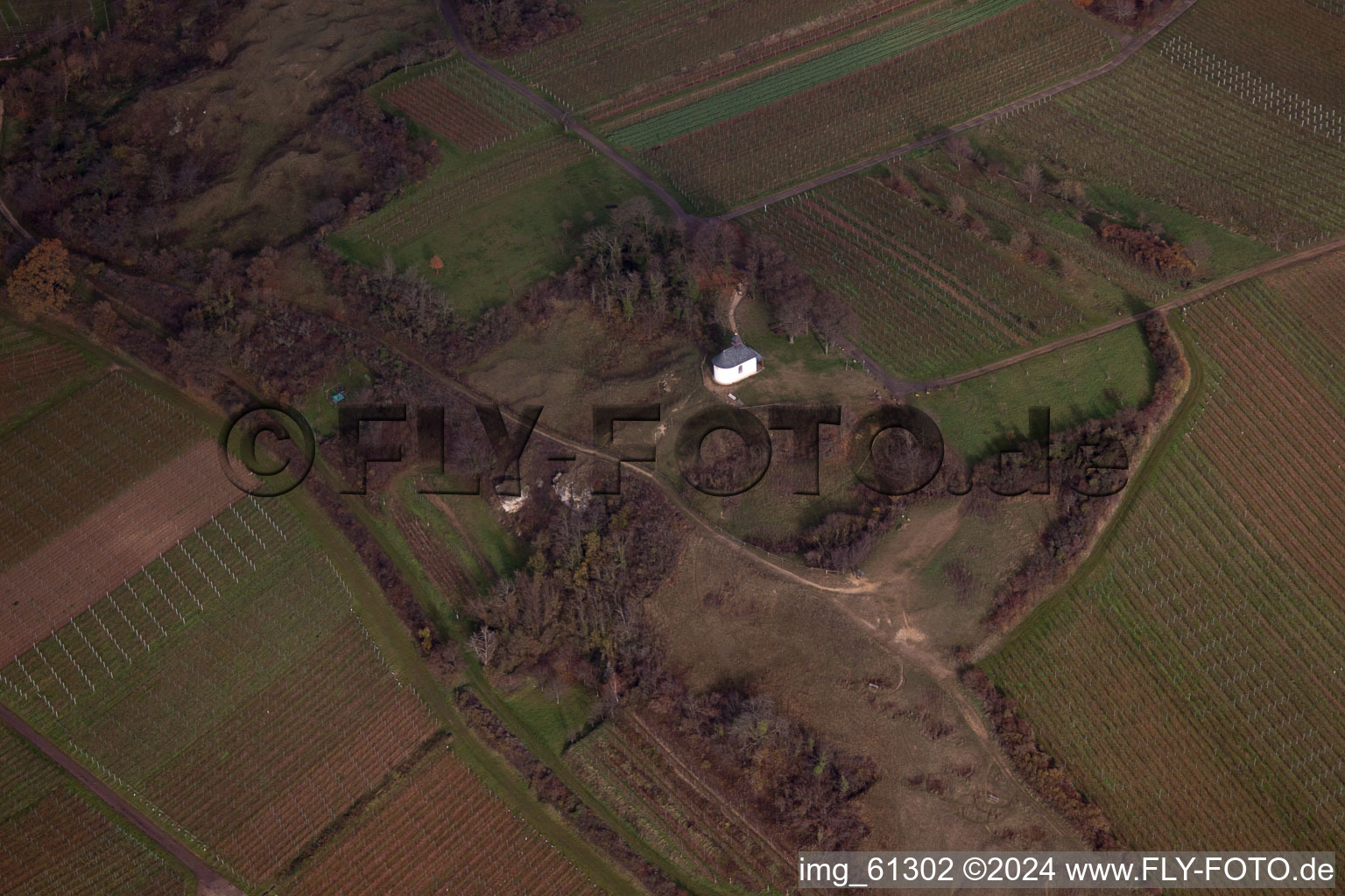 Small Kalmit in Ilbesheim bei Landau in der Pfalz in the state Rhineland-Palatinate, Germany seen from above