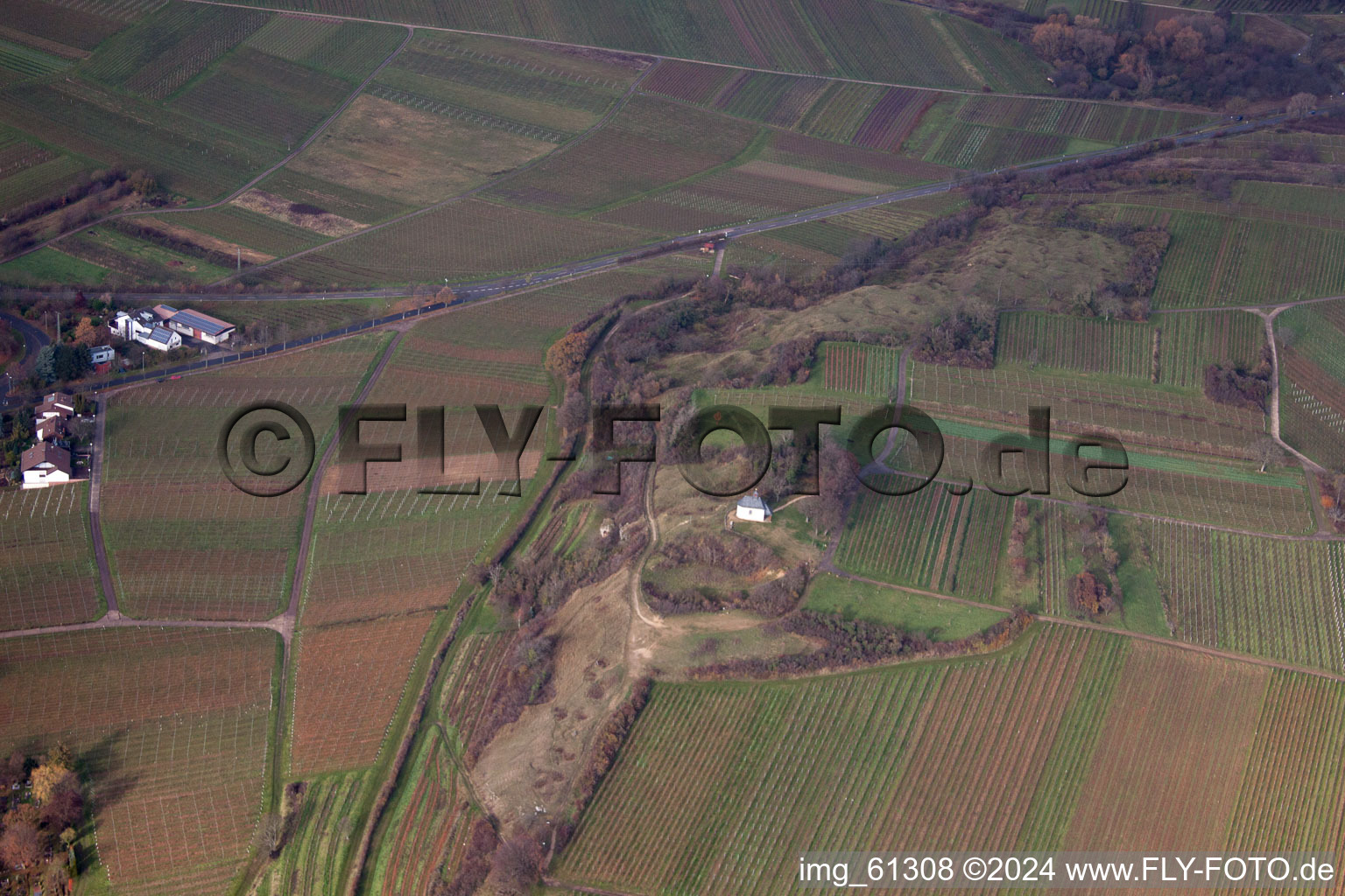 Small Kalmit in Ilbesheim bei Landau in der Pfalz in the state Rhineland-Palatinate, Germany from the plane