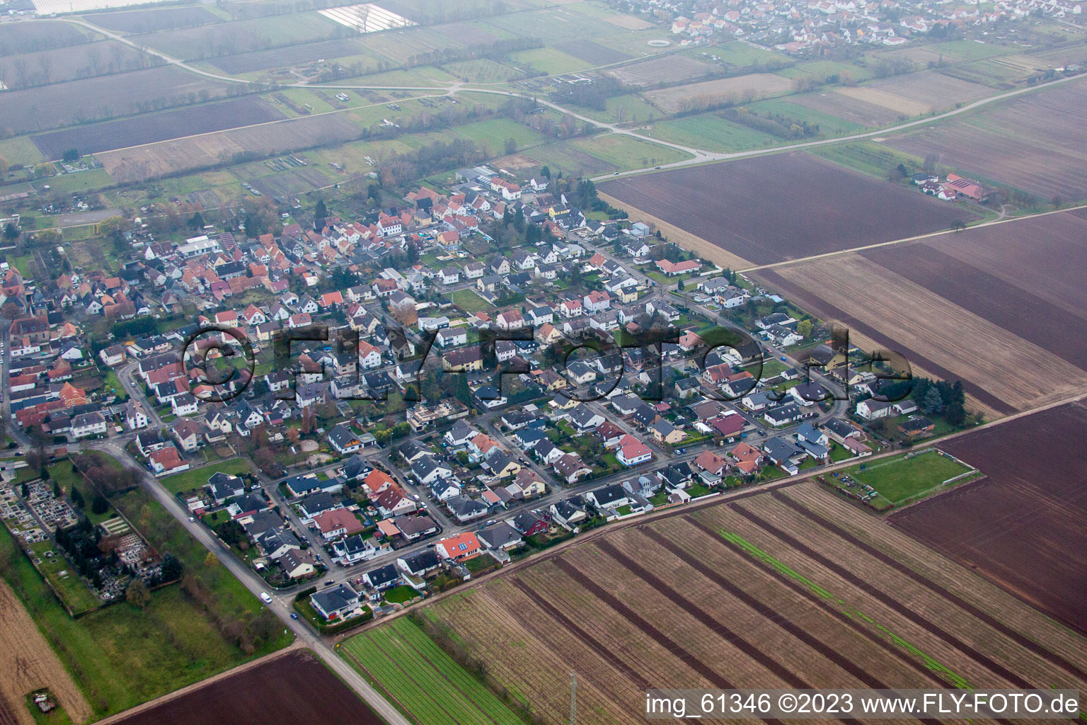 Lustadt in the state Rhineland-Palatinate, Germany seen from above