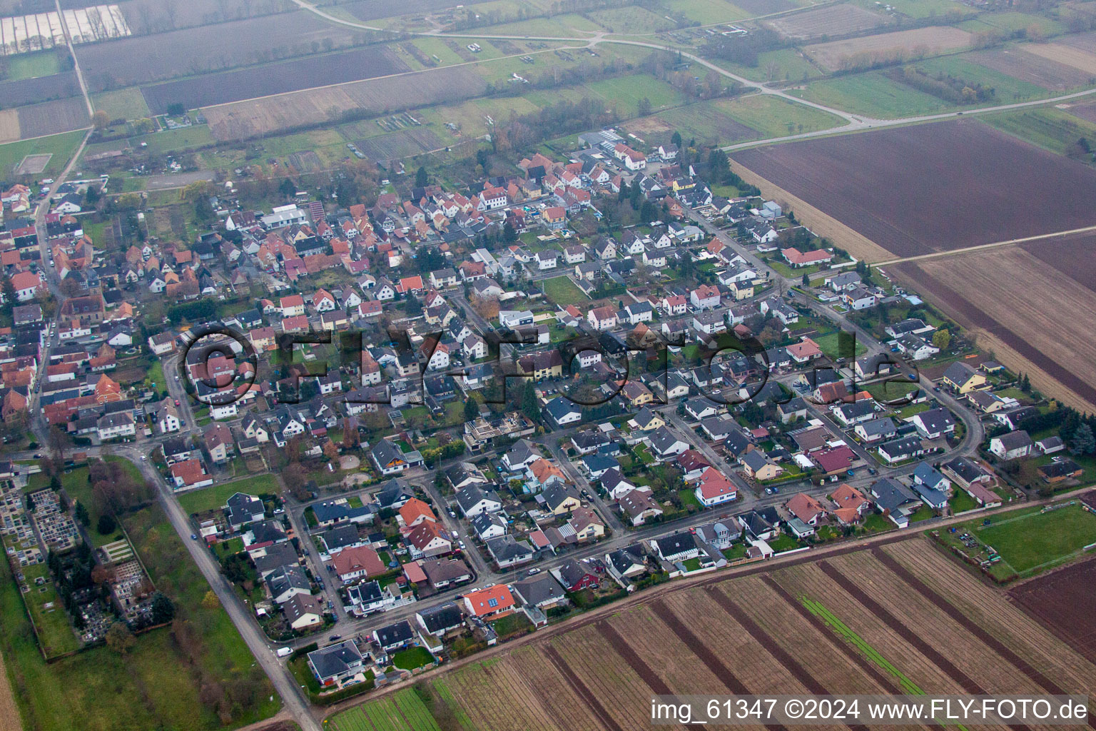 Lustadt in the state Rhineland-Palatinate, Germany from the plane