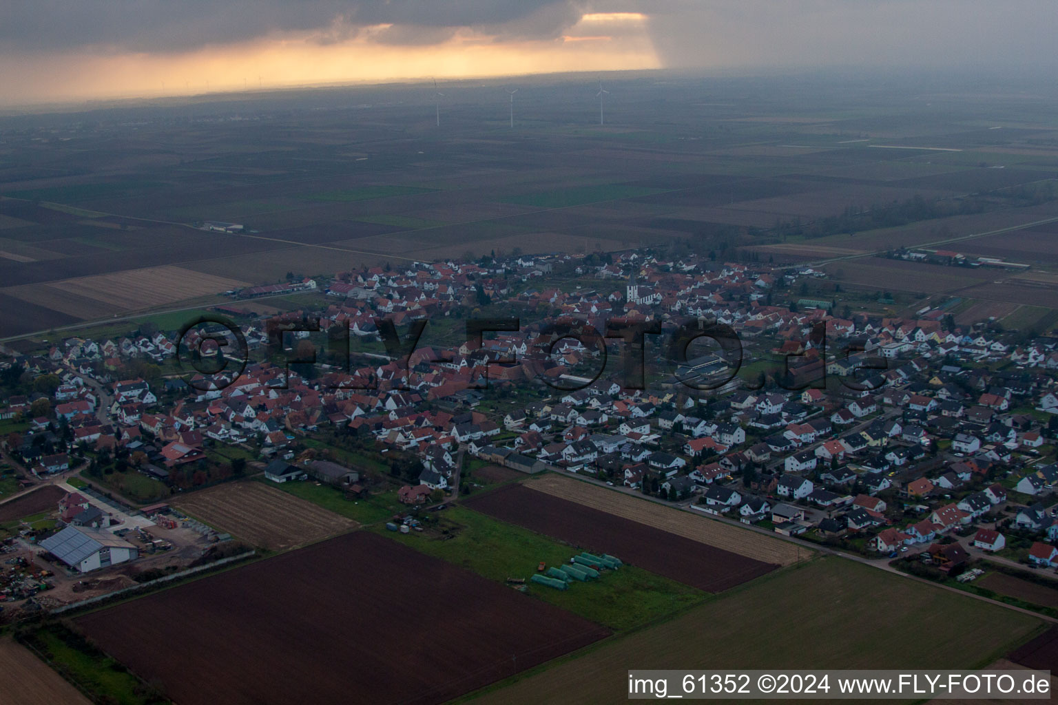 Drone recording of Ottersheim in Ottersheim bei Landau in the state Rhineland-Palatinate, Germany