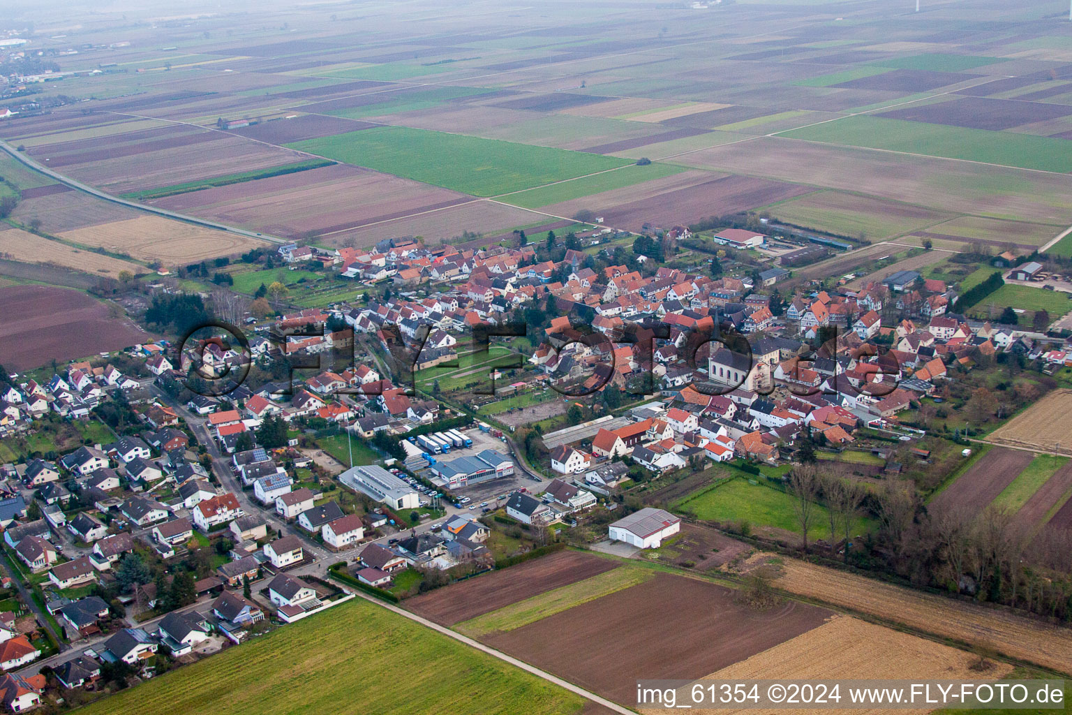 Drone recording of Knittelsheim in the state Rhineland-Palatinate, Germany