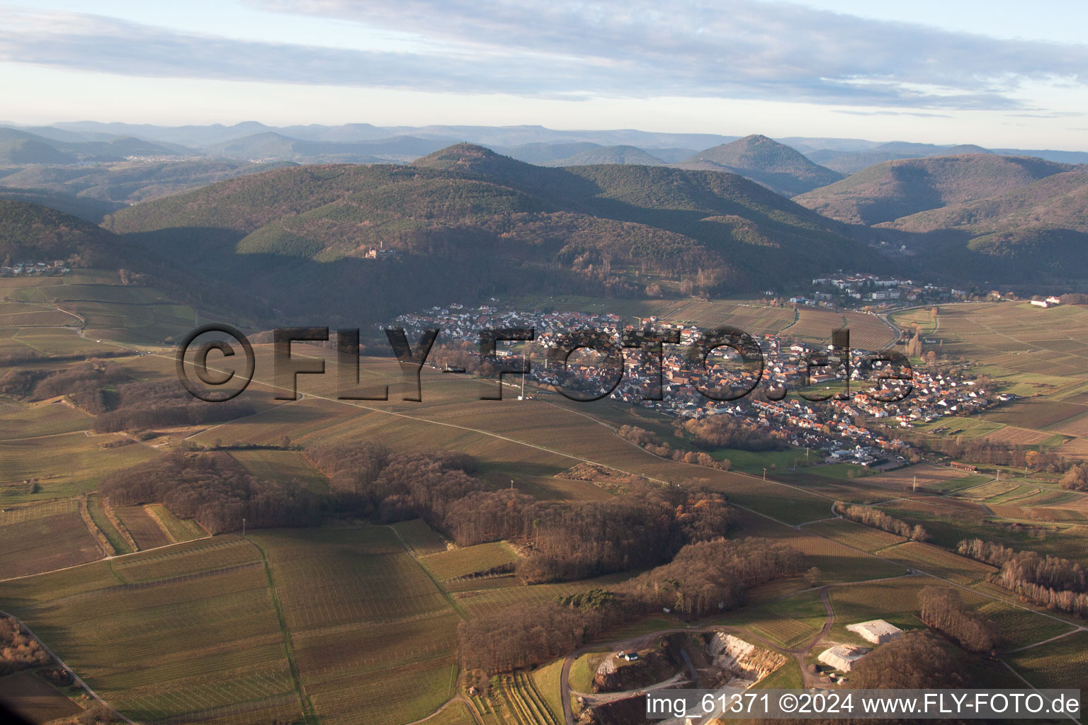 Klingenmünster in the state Rhineland-Palatinate, Germany viewn from the air