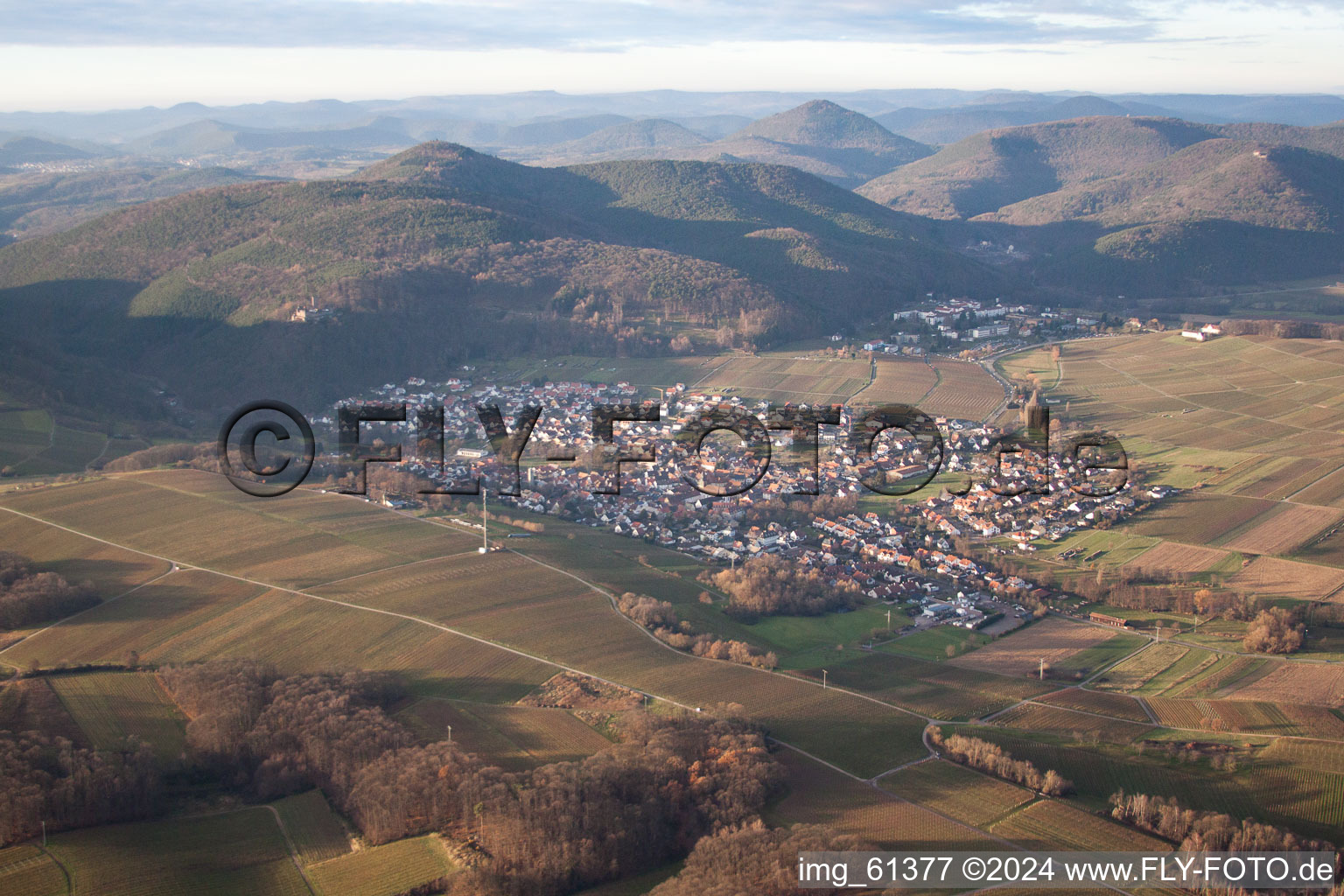 Drone recording of Klingenmünster in the state Rhineland-Palatinate, Germany