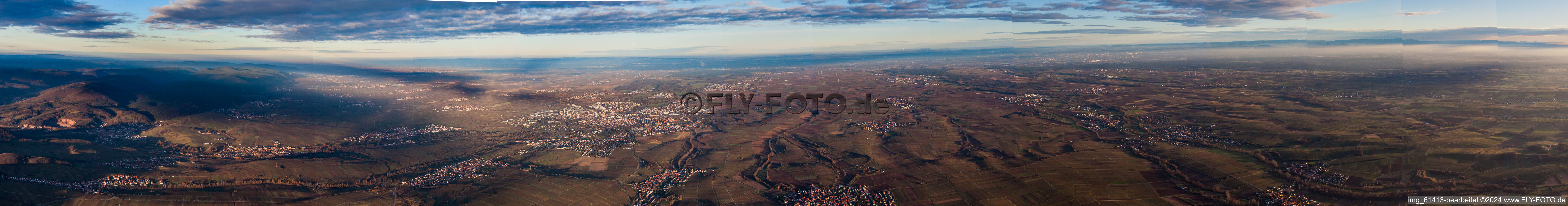 Panoramic perspective City area with outside districts and inner city area in Landau in der Pfalz in the state Rhineland-Palatinate, Germany