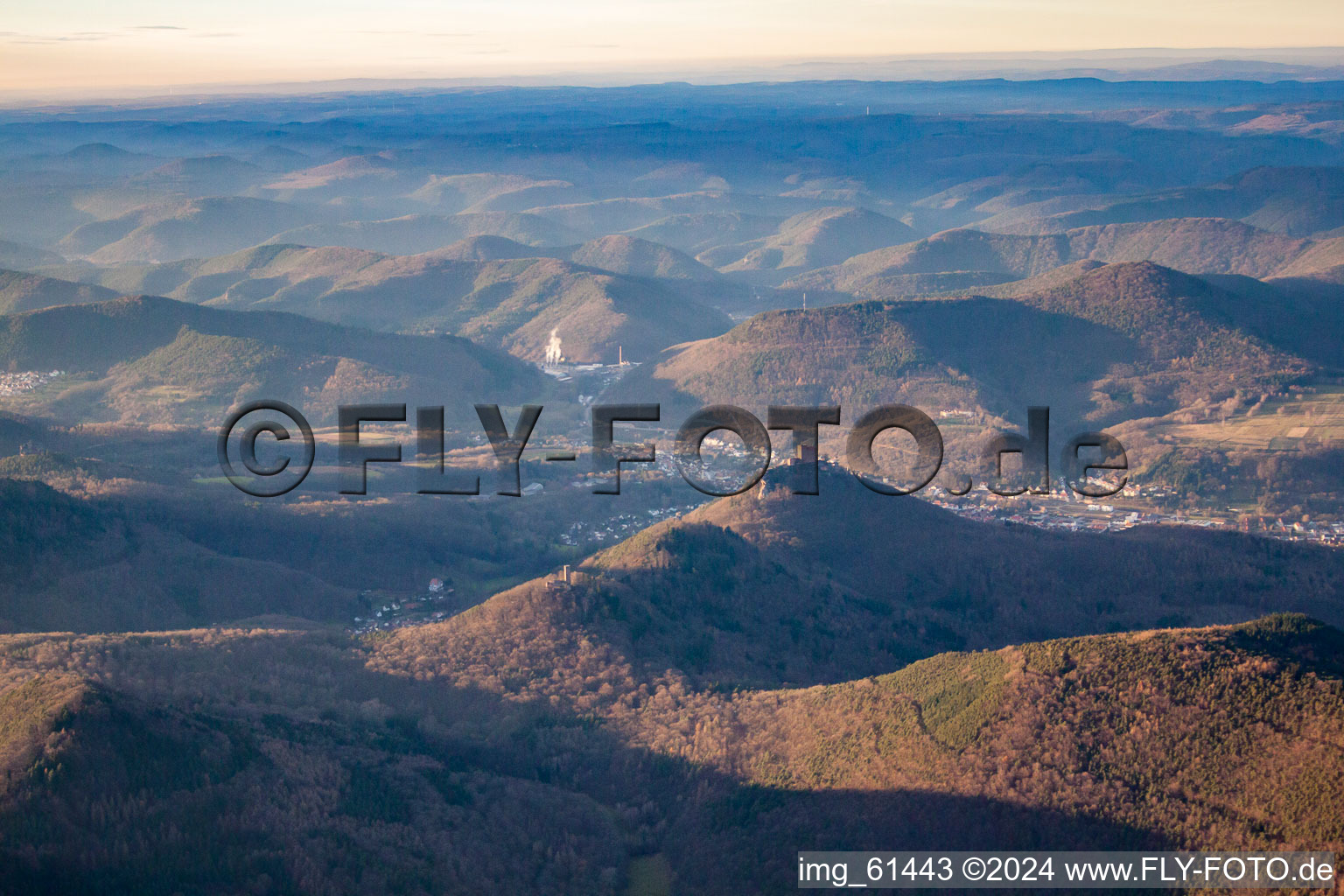 Trifels from the southeast in the district Bindersbach in Annweiler am Trifels in the state Rhineland-Palatinate, Germany