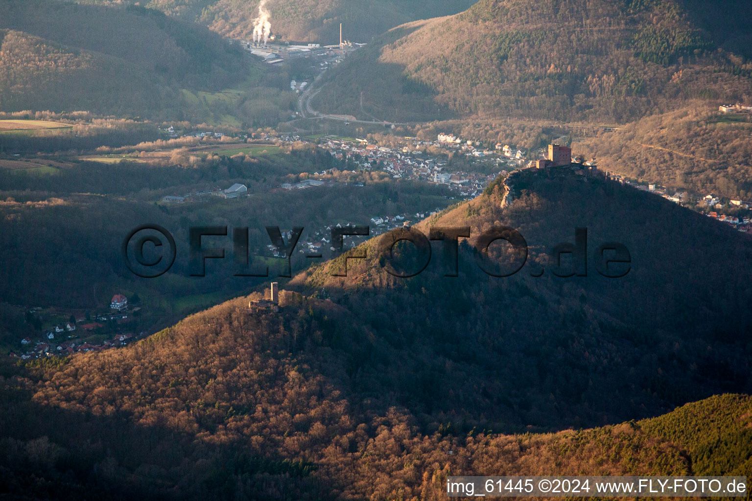 Oblique view of Castle Trifels in Annweiler am Trifels in the state Rhineland-Palatinate