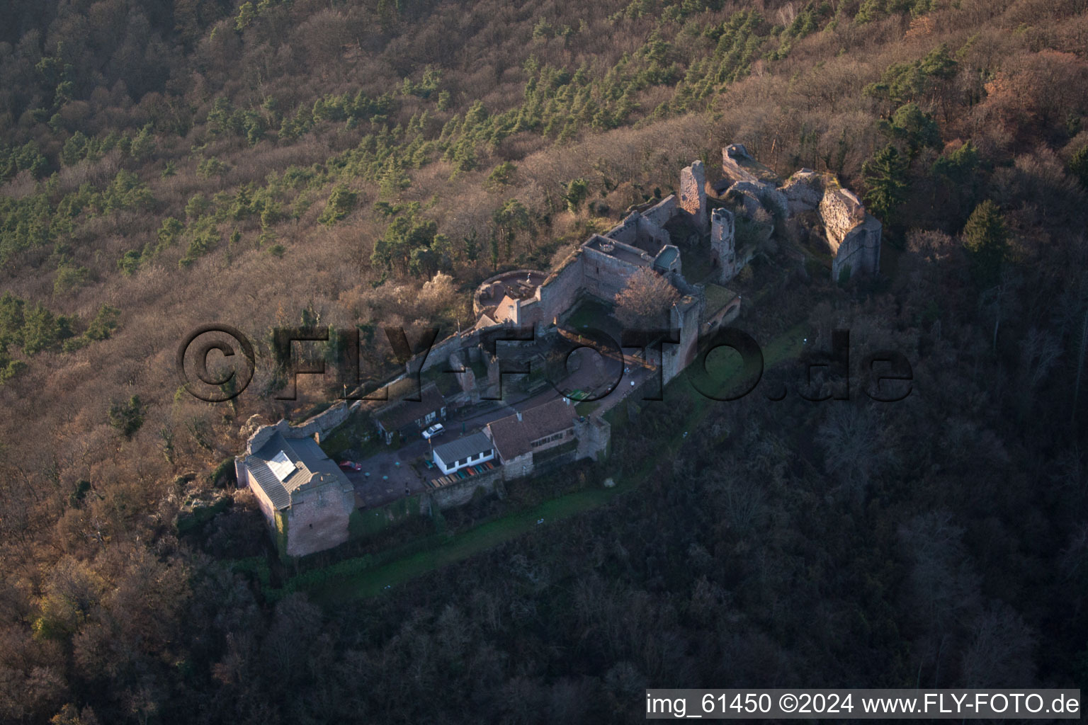 Aerial photograpy of Madenburg in Eschbach in the state Rhineland-Palatinate, Germany