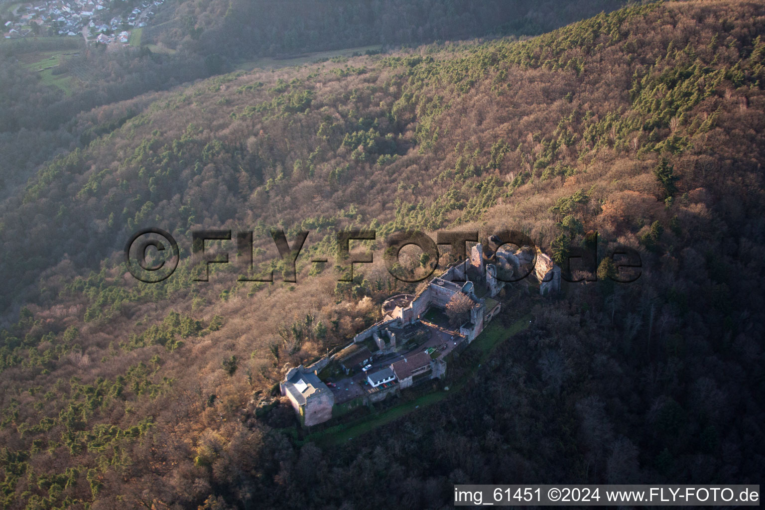 Oblique view of Madenburg in Eschbach in the state Rhineland-Palatinate, Germany