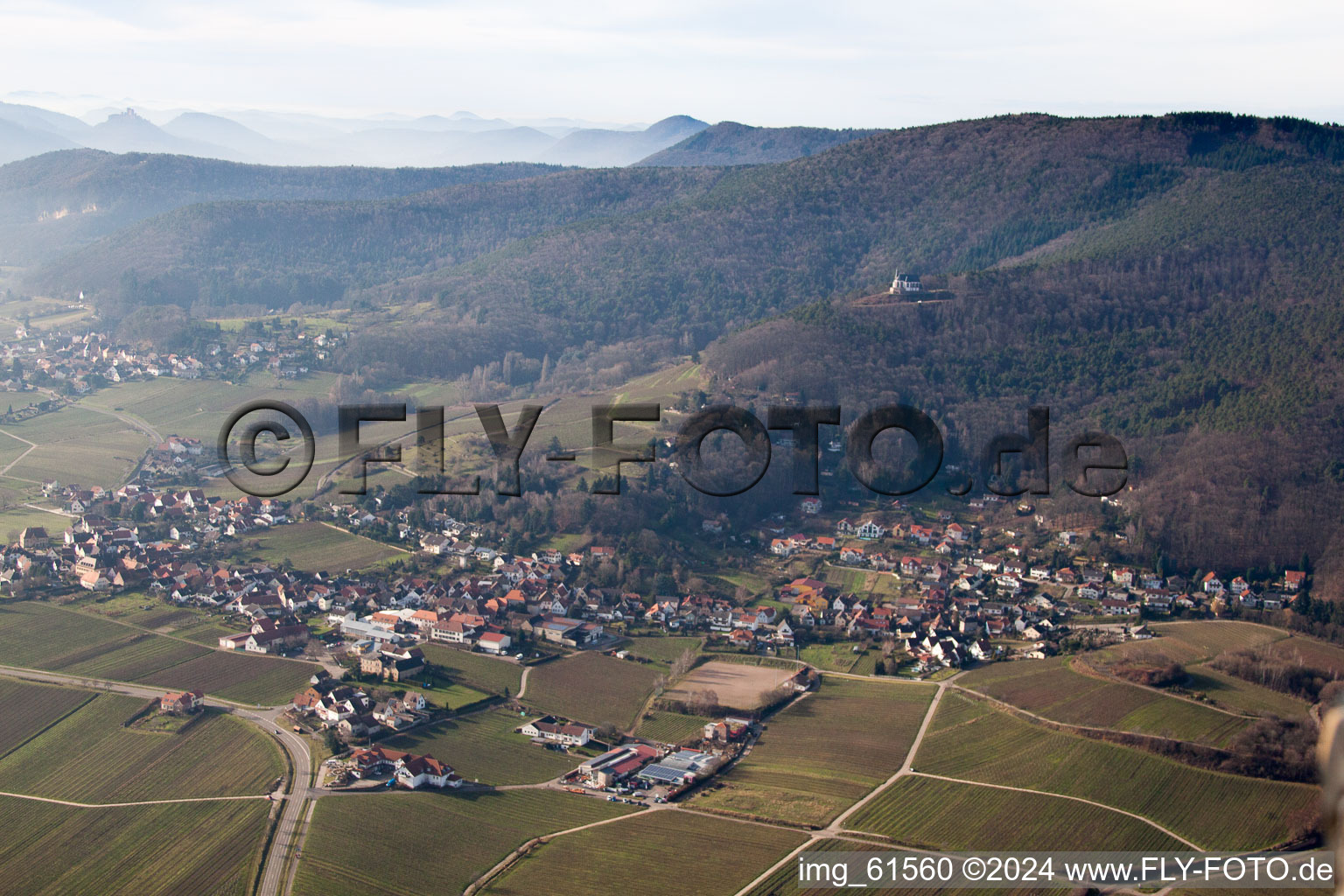 Drone recording of Burrweiler in the state Rhineland-Palatinate, Germany