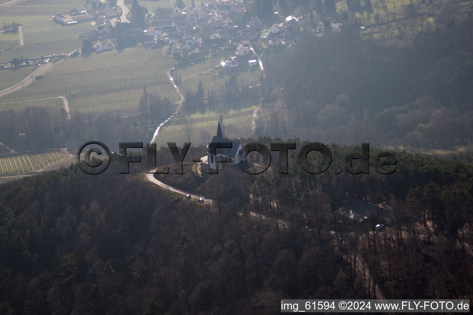 Anna Chapel in Burrweiler in the state Rhineland-Palatinate, Germany out of the air