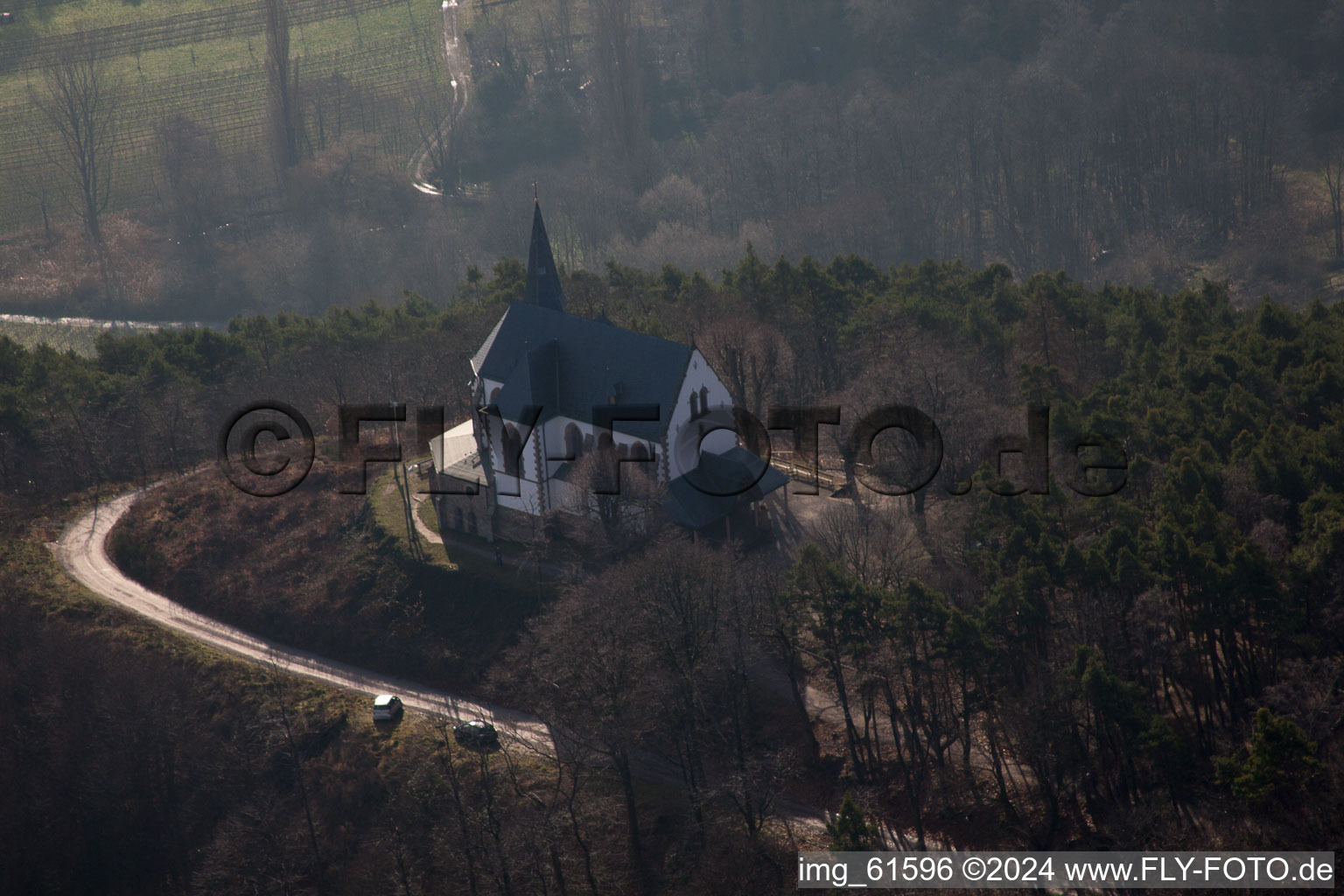 Anna Chapel in Burrweiler in the state Rhineland-Palatinate, Germany from the plane