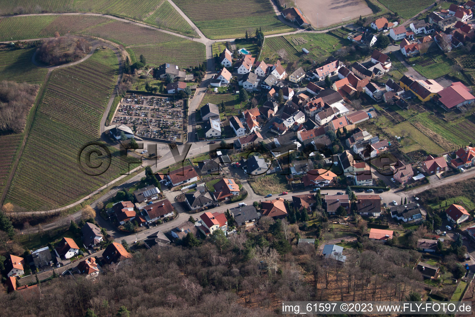Drone image of Burrweiler in the state Rhineland-Palatinate, Germany