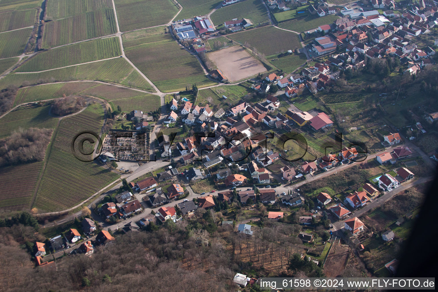 Drone image of Burrweiler in the state Rhineland-Palatinate, Germany