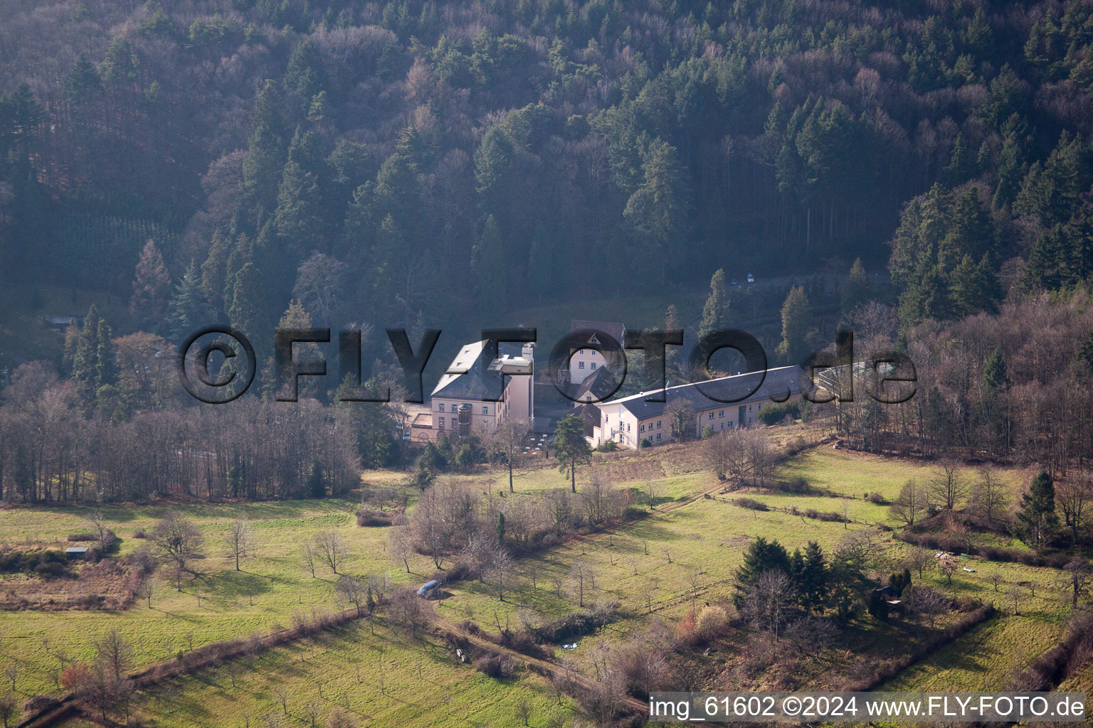 Aerial view of Burrweiler, Buschmühle in Buschmühle in the state Rhineland-Palatinate, Germany