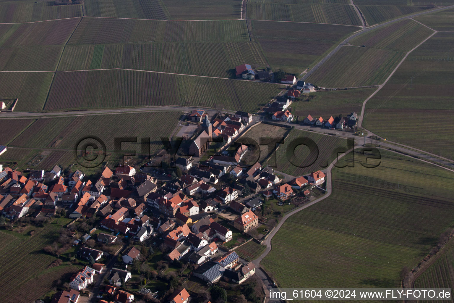 Burrweiler in the state Rhineland-Palatinate, Germany seen from a drone