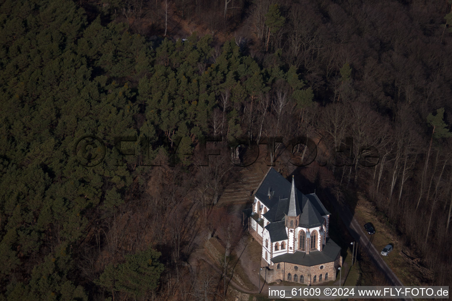 Anna Chapel in Burrweiler in the state Rhineland-Palatinate, Germany from the drone perspective