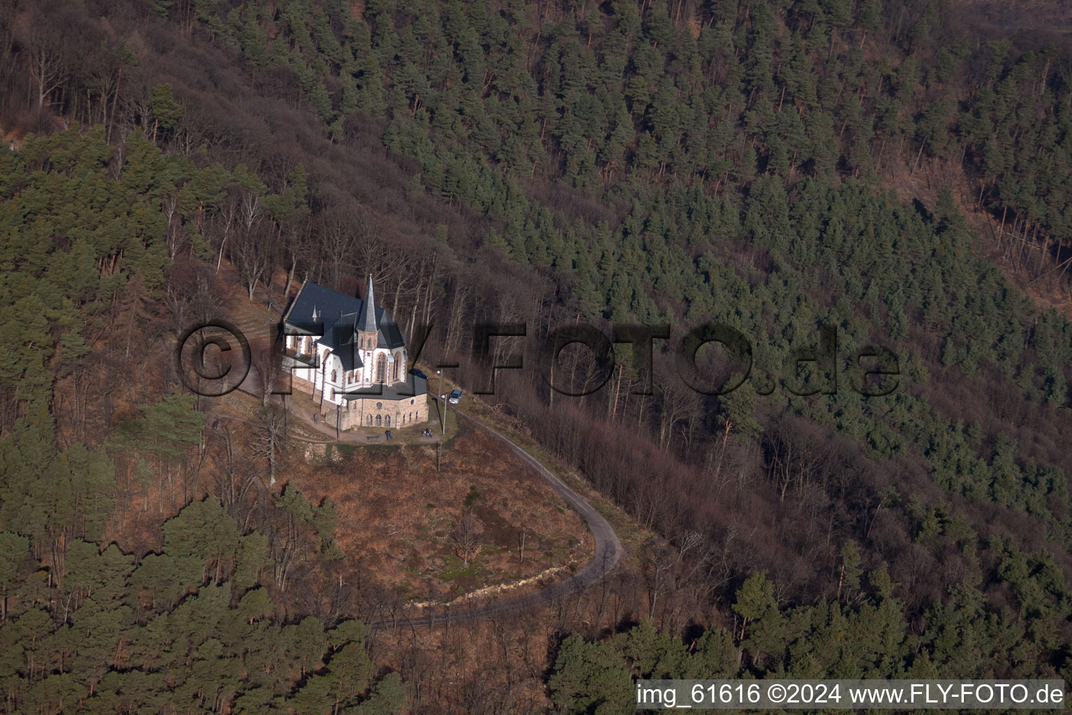 Anna Chapel in Burrweiler in the state Rhineland-Palatinate, Germany from a drone