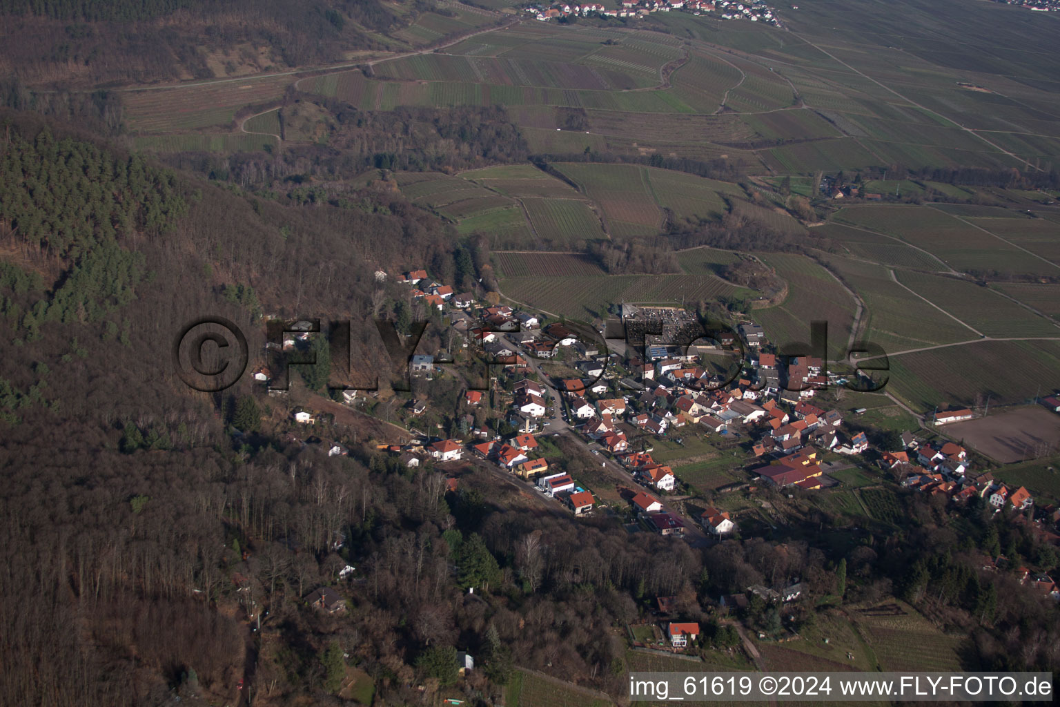 Gleisweiler in the state Rhineland-Palatinate, Germany seen from a drone