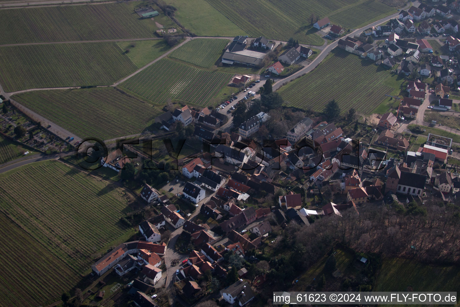 Oblique view of Gleisweiler in the state Rhineland-Palatinate, Germany