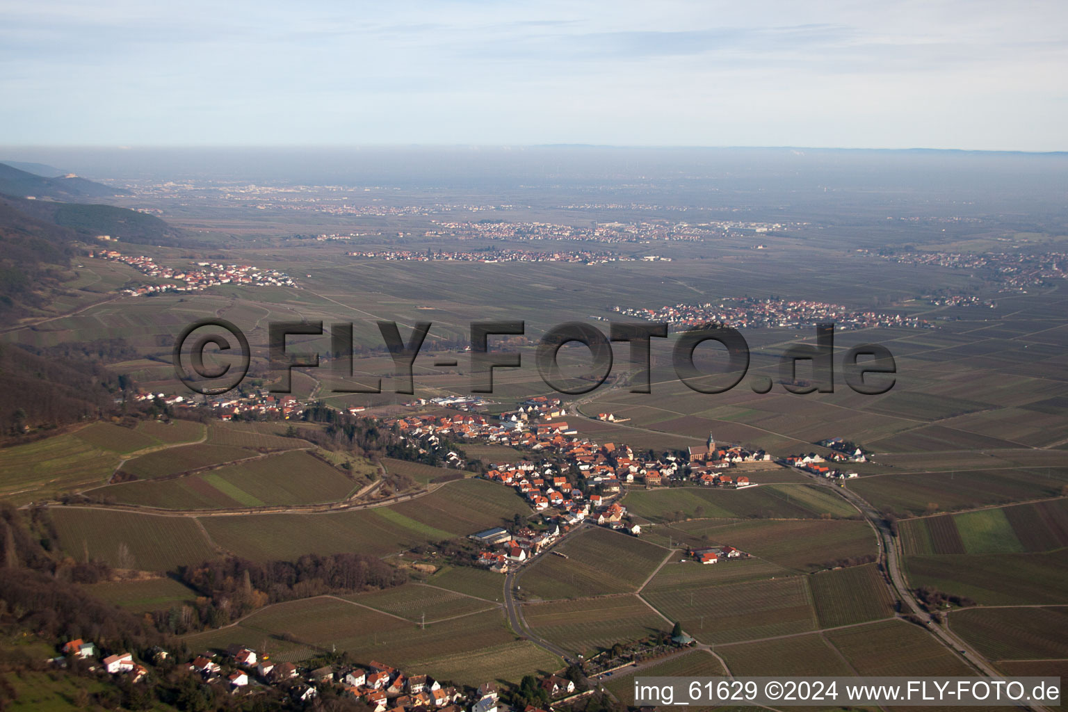 Burrweiler in the state Rhineland-Palatinate, Germany seen from a drone