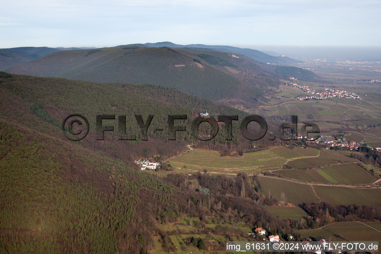 Aerial photograpy of Anna Chapel in Burrweiler in the state Rhineland-Palatinate, Germany