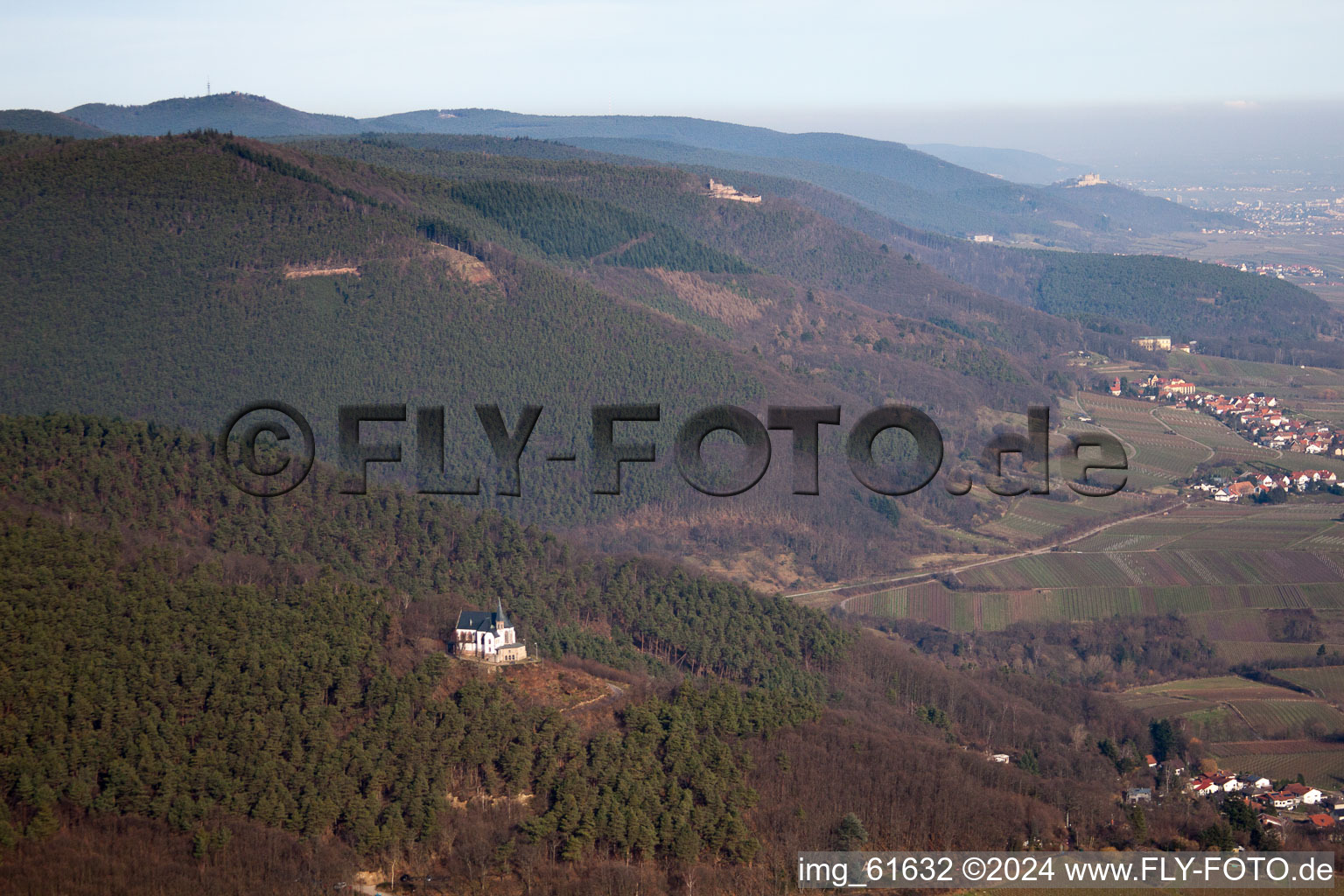 Oblique view of Anna Chapel in Burrweiler in the state Rhineland-Palatinate, Germany