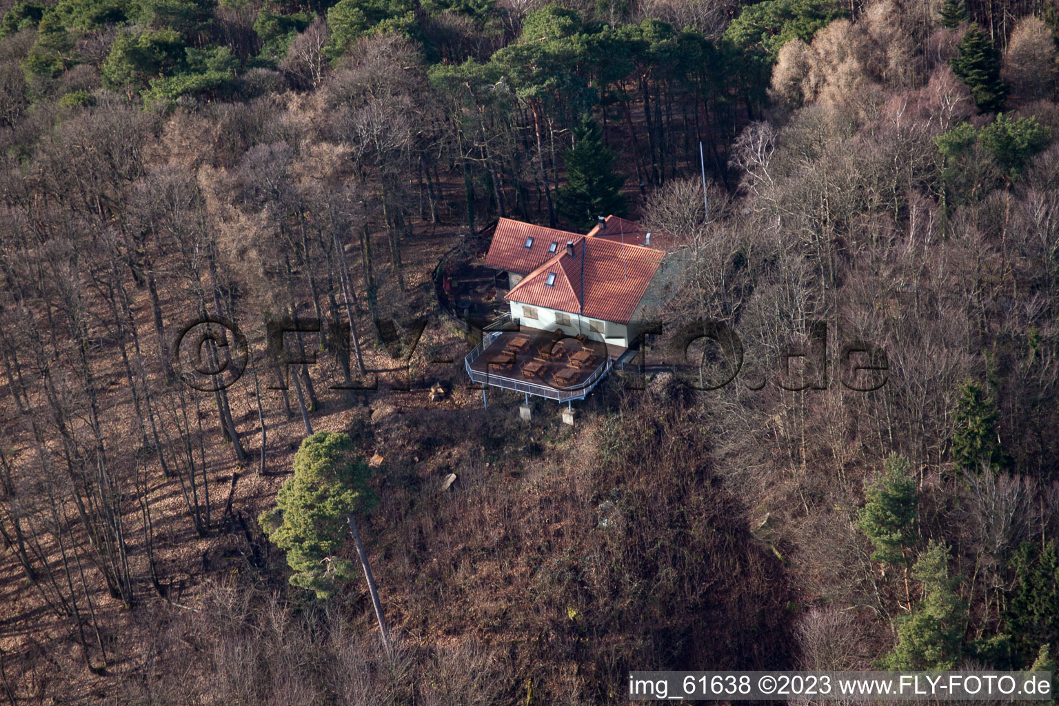 Aerial view of Landauer Hut in Frankweiler in the state Rhineland-Palatinate, Germany