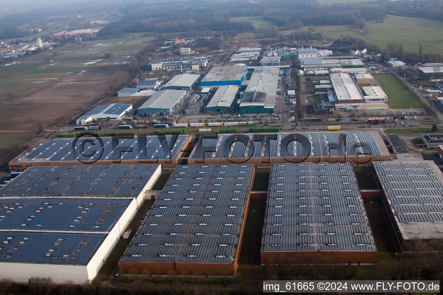 Aerial view of Landau-Ost industrial area in Landau in der Pfalz in the state Rhineland-Palatinate, Germany